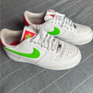 Nike White Sneakers with Green and Coral Accents Air Force 1